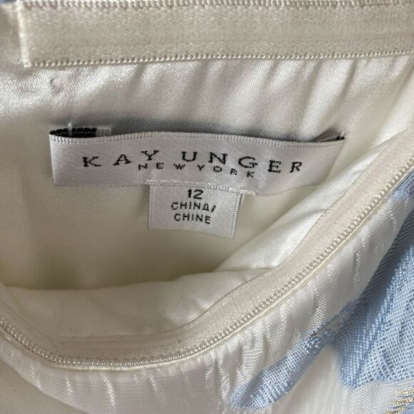 Kay Unger CASSIE MIDI DRESS Size 12 Blue, Silver, White - Picture 9 of 11